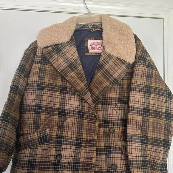 Levi's Checkered Wool-Blend Puffer Coat - Brown and Navy - Picture 8 of 14